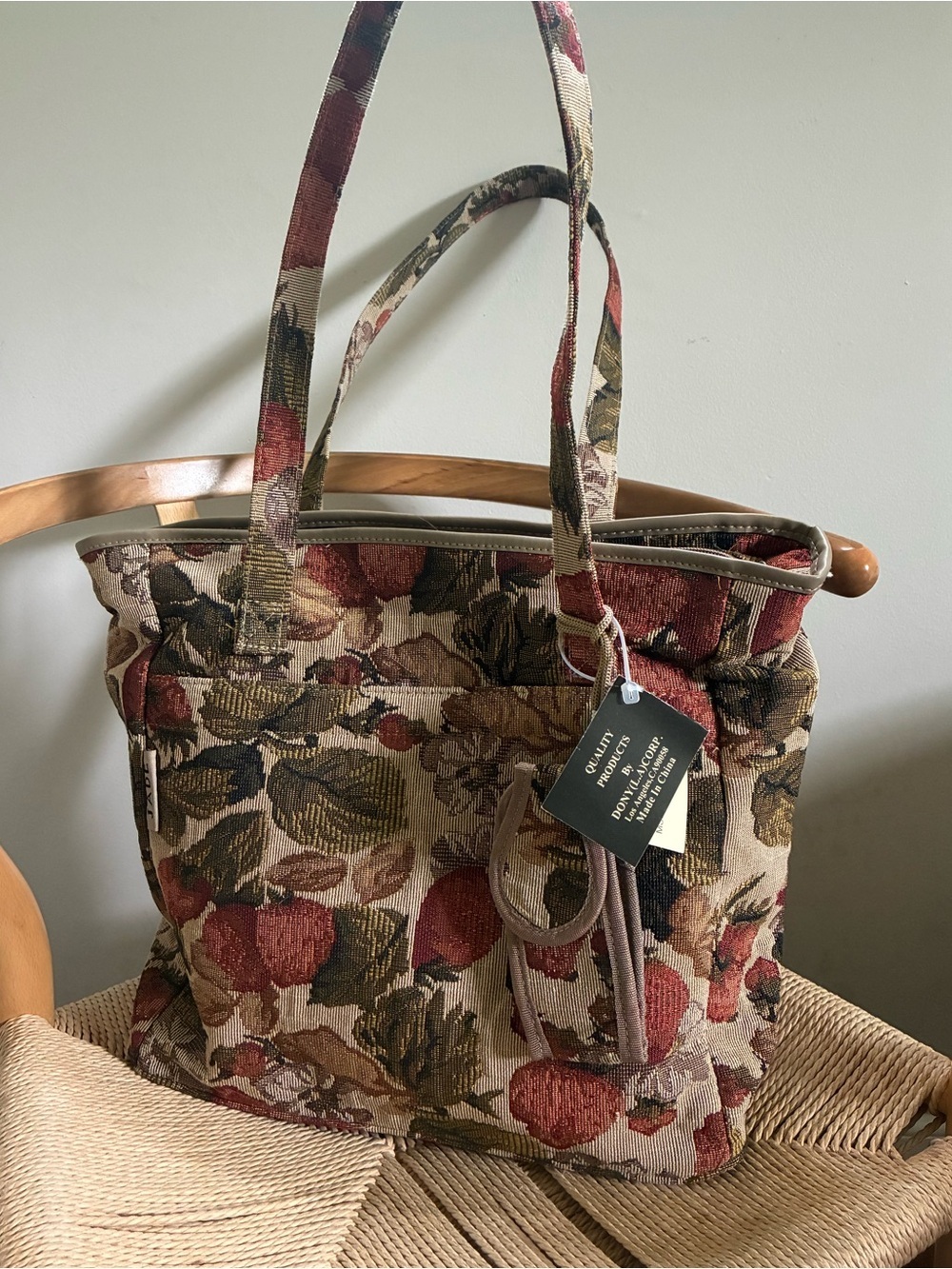 Cottagecore Tapestry Strawberry Tote Bag Garden Girl Vintage Boho Purse - Picture 2 of 13